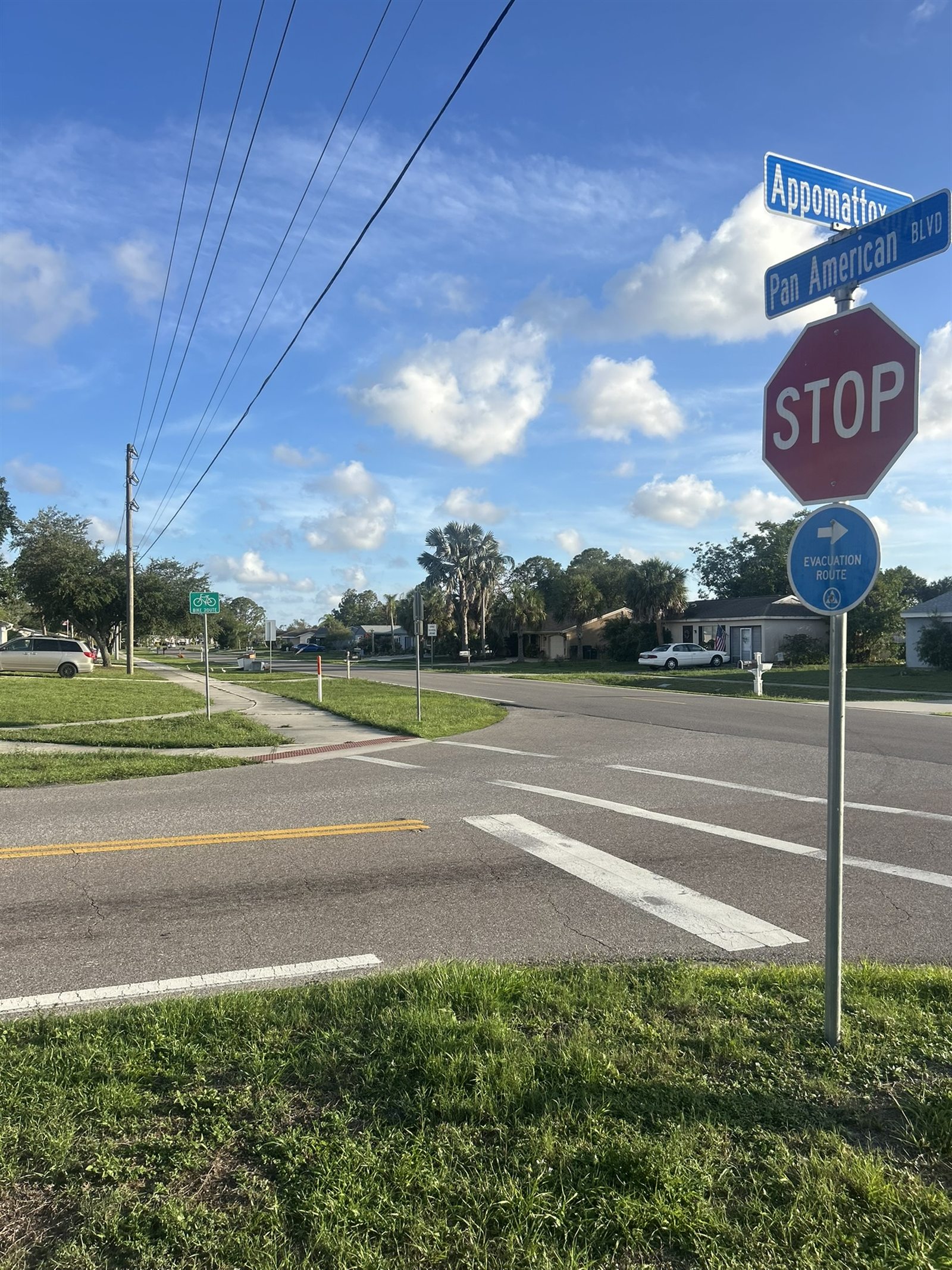 Pan American Boulevard and Appomattox Drive street signs in North Port Florida